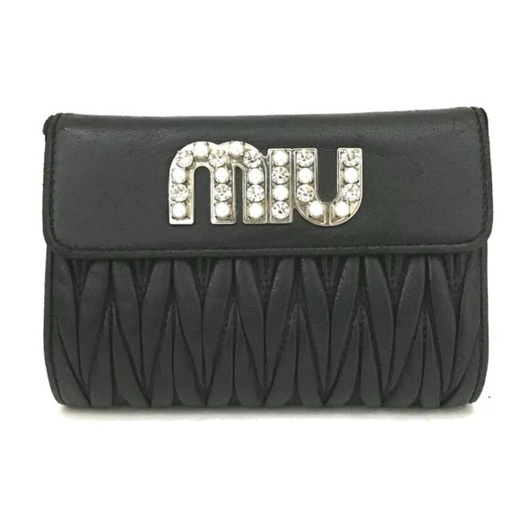 Authentic MIU MIU Matelasse Bijou Logo Gather Leather Trifold Wallet - Picture 1 of 13